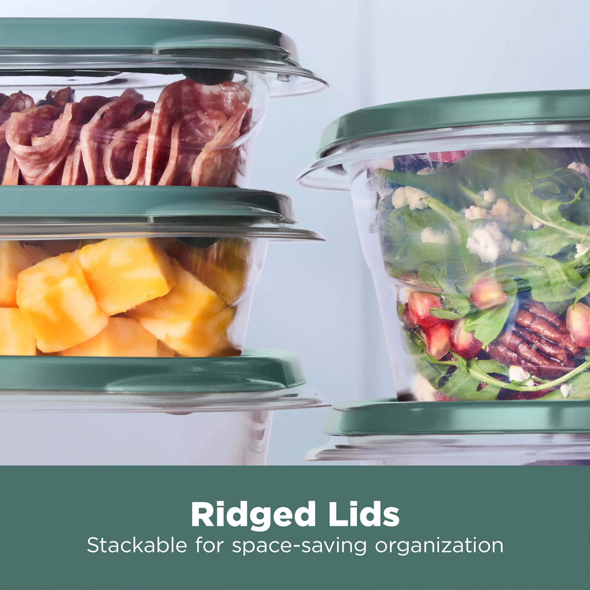 Rubbermaid 12 Pack TakeAlongs Clear Food Storage Container, Lid, 4 Cup, Green