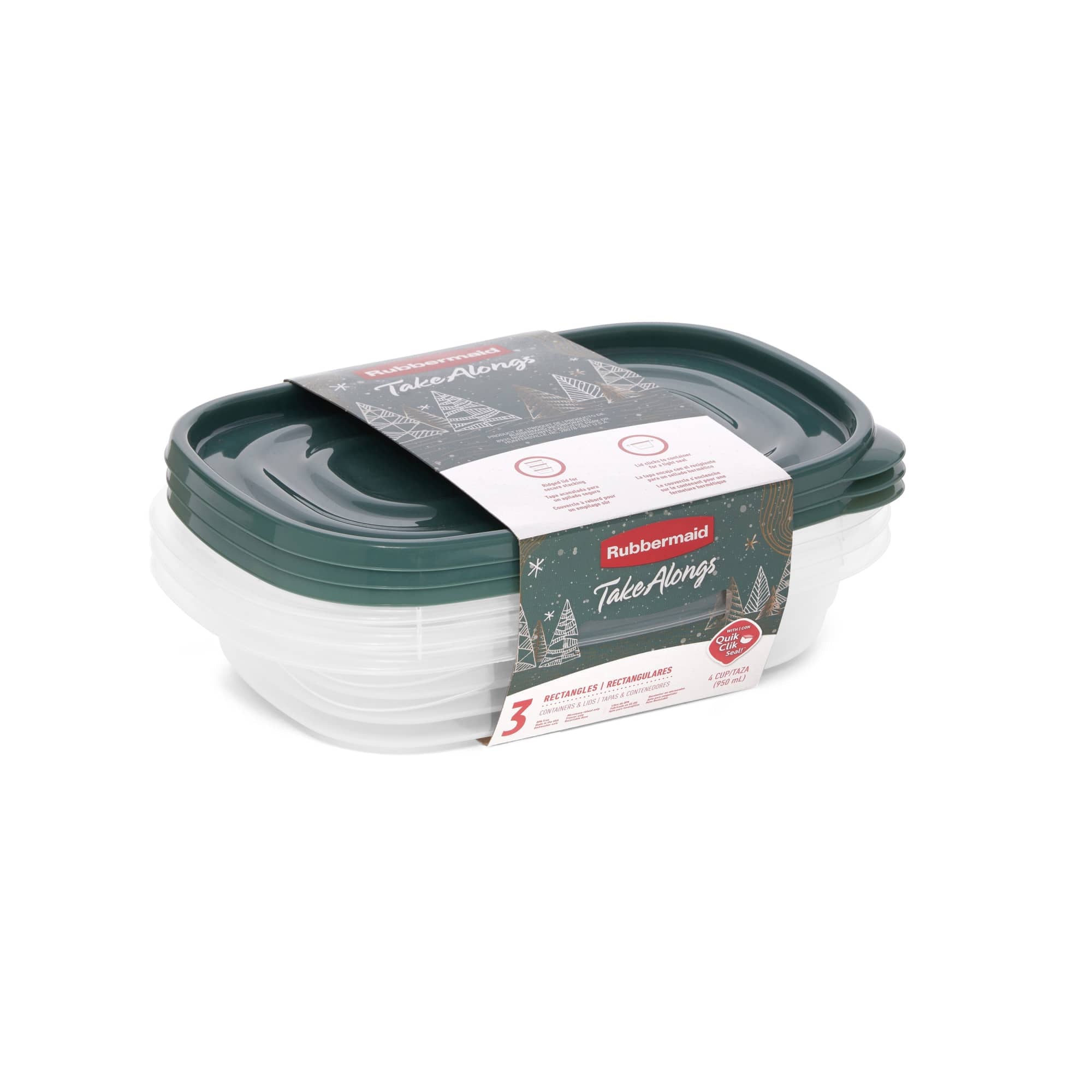Rubbermaid 12 Pack TakeAlongs Clear Food Storage Container, Lid, 4 Cup, Green
