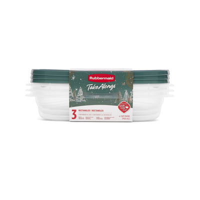 Rubbermaid 12 Pack TakeAlongs Clear Food Storage Container, Lid, 4 Cup, Green
