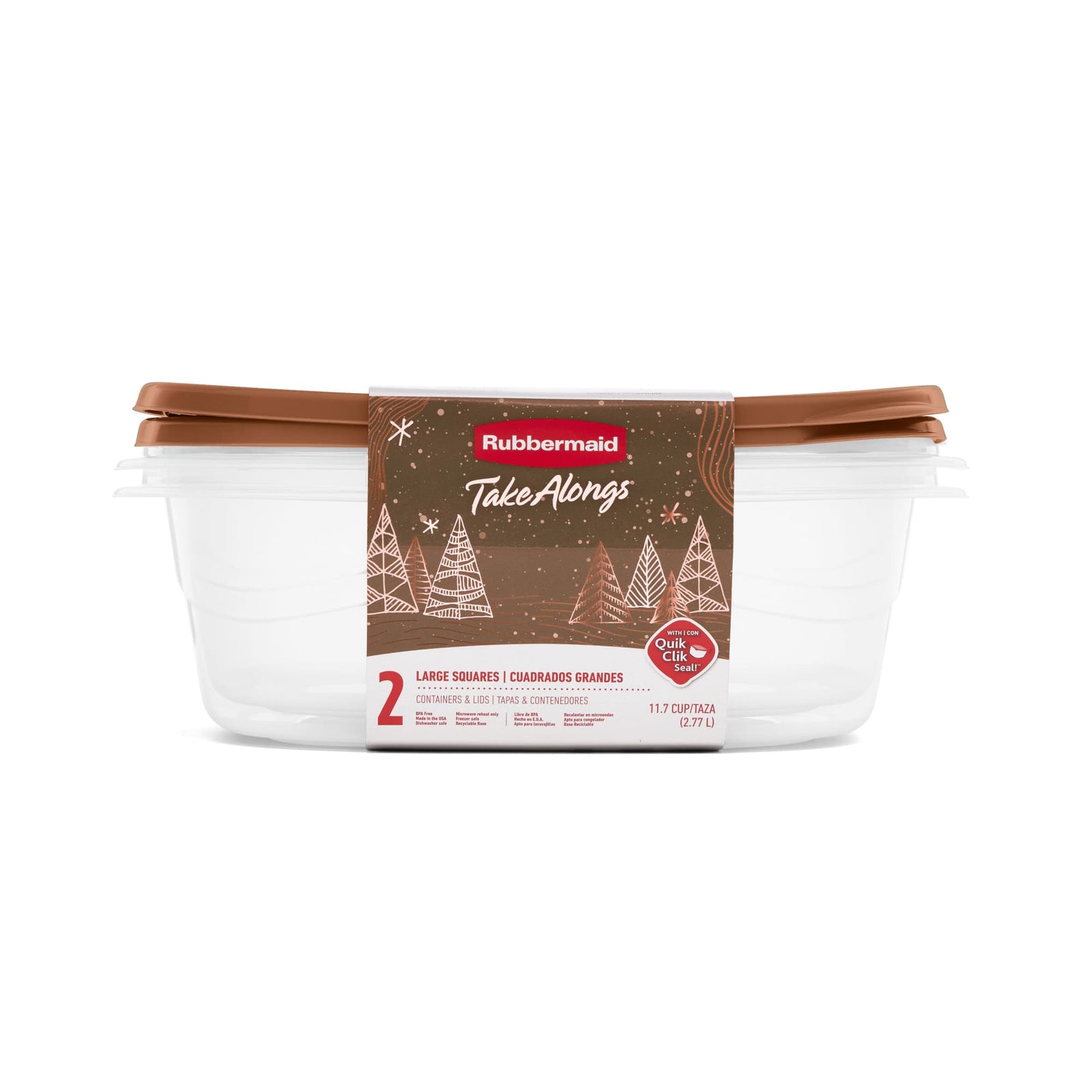 Rubbermaid Clear Food Storage Container with Lid, 11.7 Cup, Brown, Pack of 2 - VMInnovations