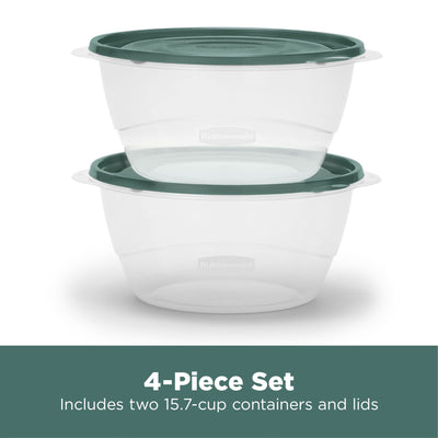 Rubbermaid Clear Food Storage Container with Lid, 15.7 Cup, Green, Pack of 2 - VMInnovations