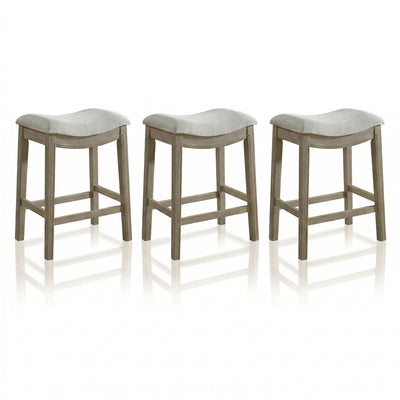 ROME + OAK Parker Backless Saddle Counter Stool, Reclaimed Oak, Grey, 3 Pack
