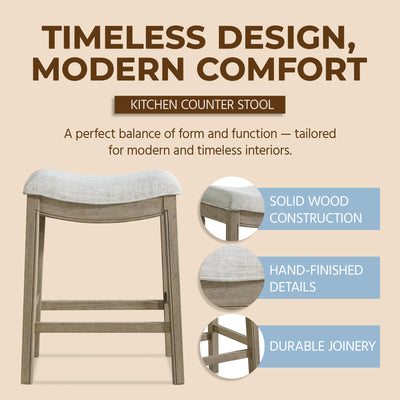 ROME + OAK Parker Backless Saddle Counter Stool, Reclaimed Oak, Grey, 3 Pack