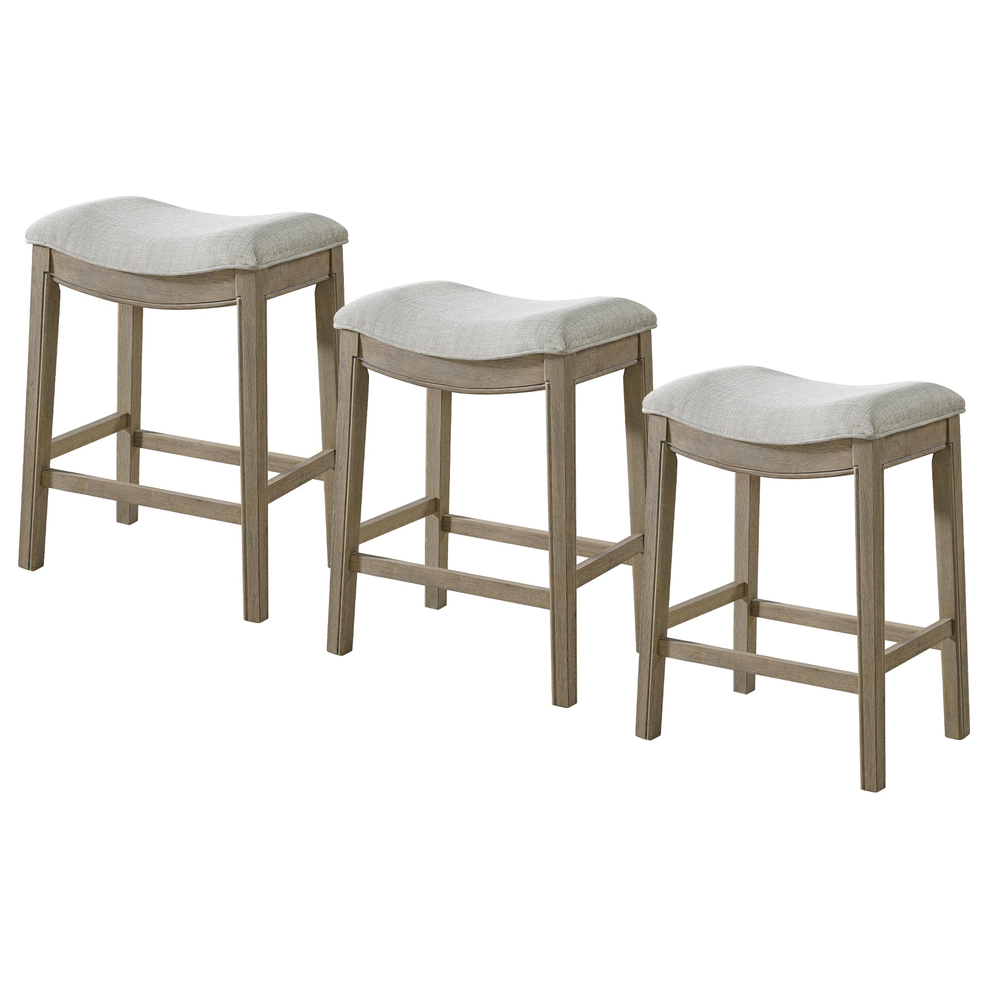ROME + OAK Parker Backless Saddle Counter Stool, Reclaimed Oak, Grey, 3 Pack