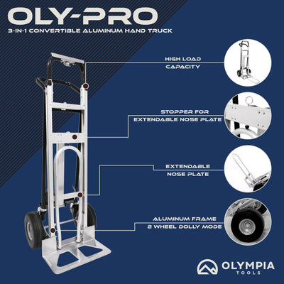 Olympia Tools 3-in-1 Aluminum Convertible Hand Truck, 4-Wheel Cart (For Parts)