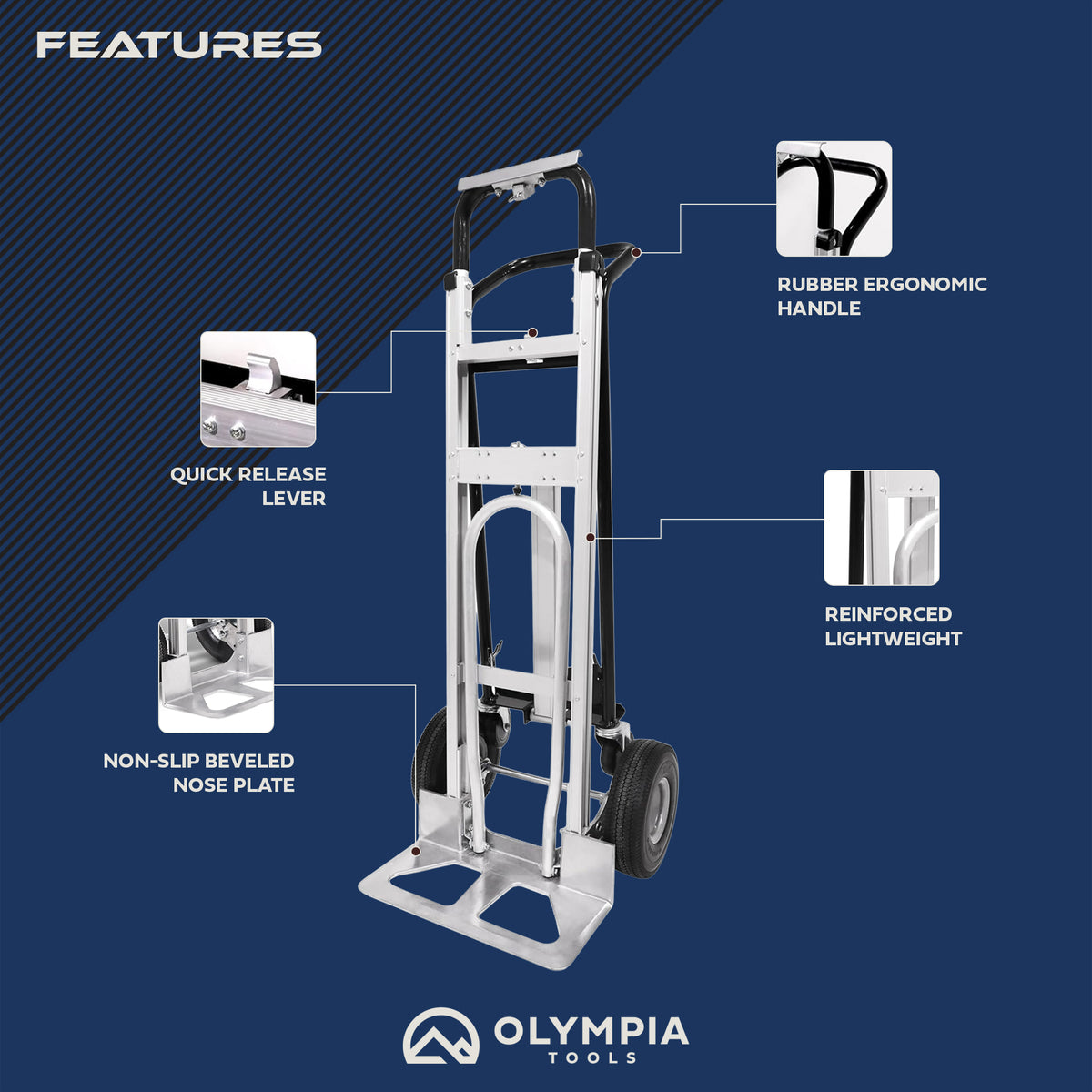 Olympia Tools 3-in-1 Aluminum Convertible Hand Truck, 4-Wheel Cart (For Parts)