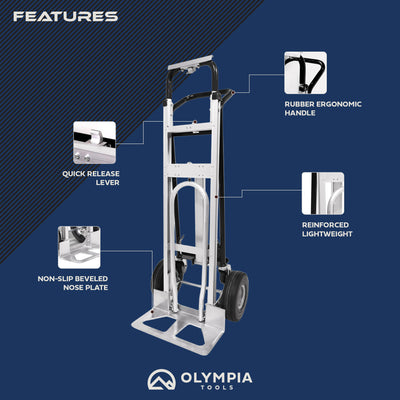 Olympia Tools 3-in-1 Aluminum Convertible Hand Truck, 4-Wheel Cart (For Parts)