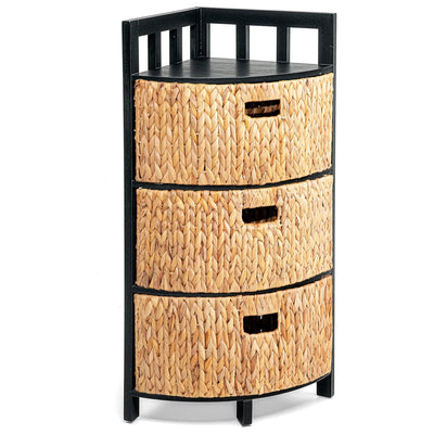 Homestead 3-Tier Corner Storage Cabinet, Hand-Woven & Triangular Base (Used) - VMInnovations