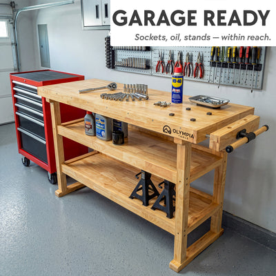 Olympia Tools 60-Inch Solid Rubberwood Heavy Duty Workbench, 450 Lbs Capacity - VMInnovations