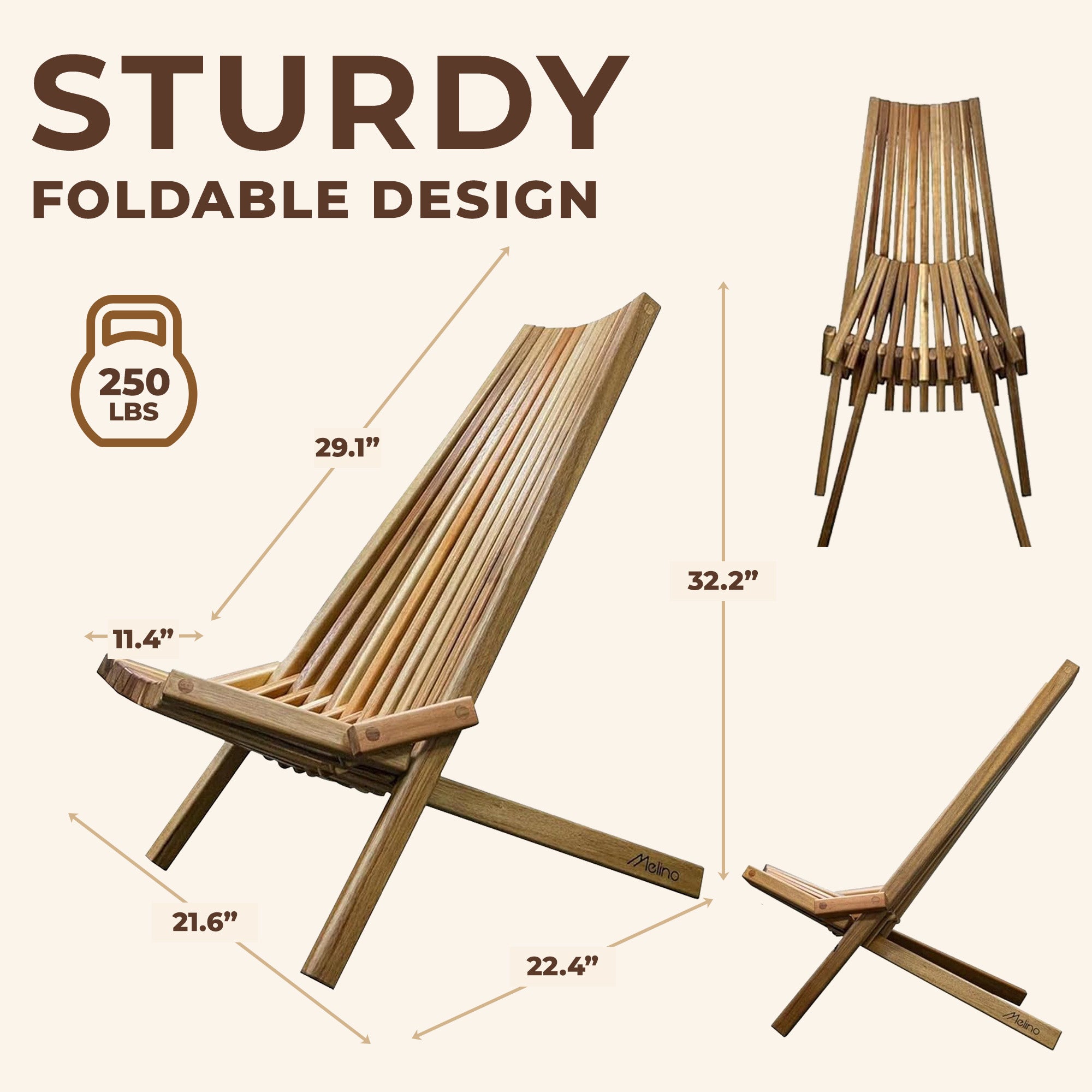 Melino Wooden Folding Tamarack Chair Set for Patio and Outdoor, Walnut(Open Box)