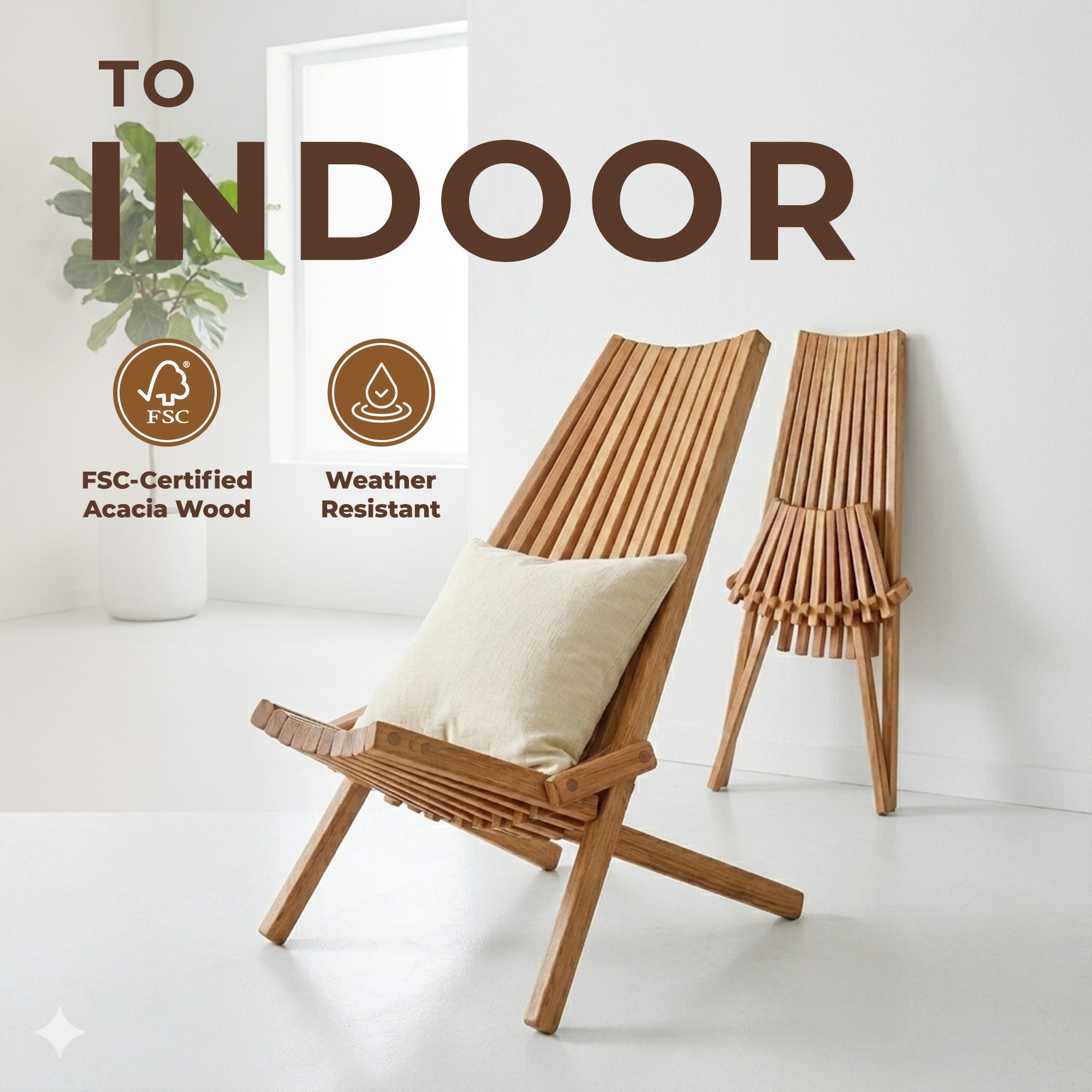 Melino Wooden Folding Tamarack Chair Set for Patio and Outdoor, Walnut(Open Box)