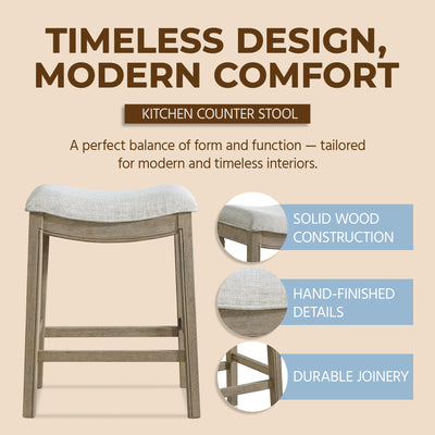 ROME + OAK Parker Backless Saddle Counter Stool, Reclaimed Oak, Grey, 4 Pack