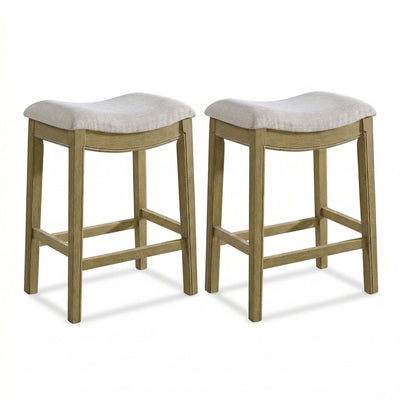 ROME + OAK Parker Backless Saddle Counter Stool, Natural, Cream Upholstery, 2 Pack