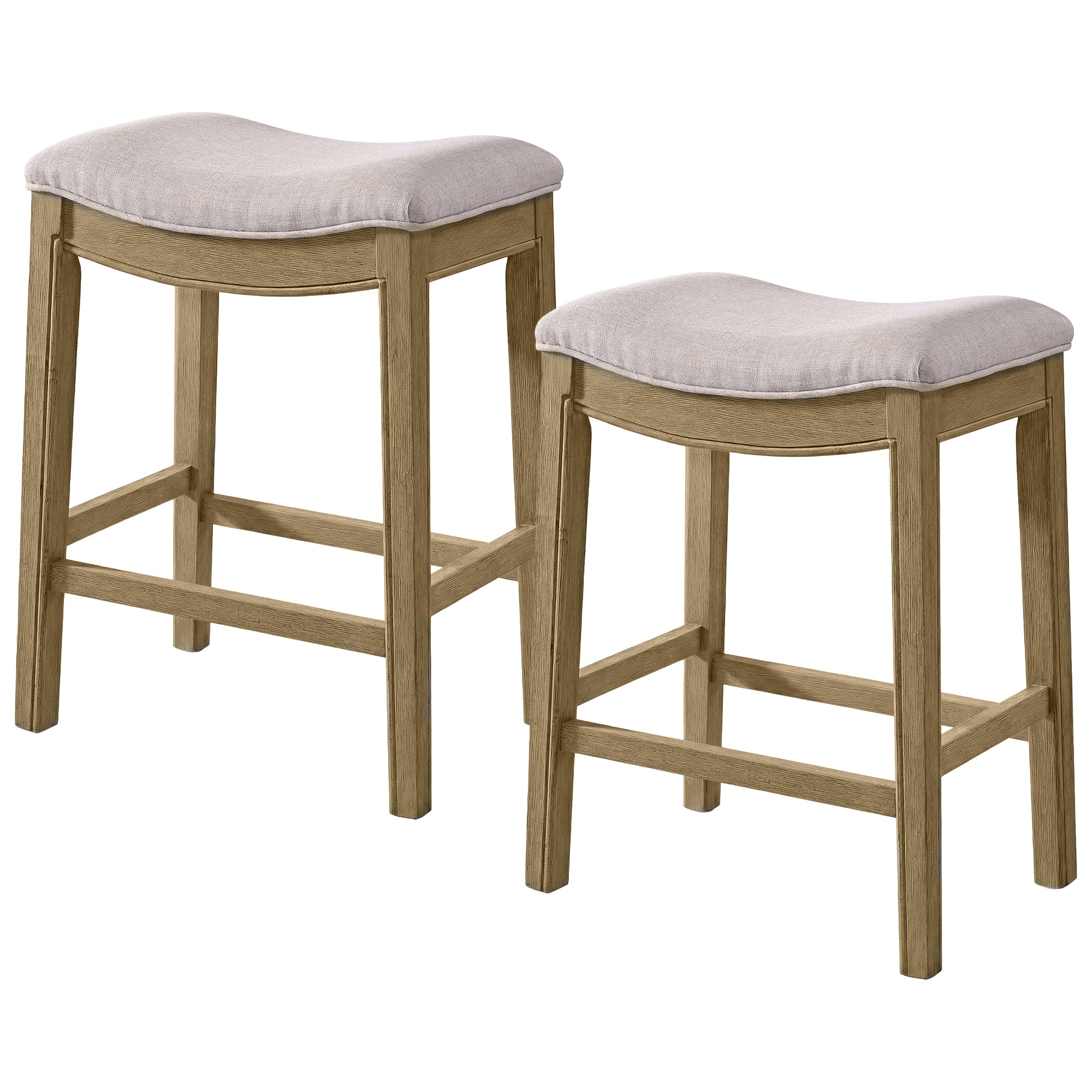 ROME + OAK Parker Backless Saddle Counter Stool, Natural, Cream Upholstery, 2 Pack