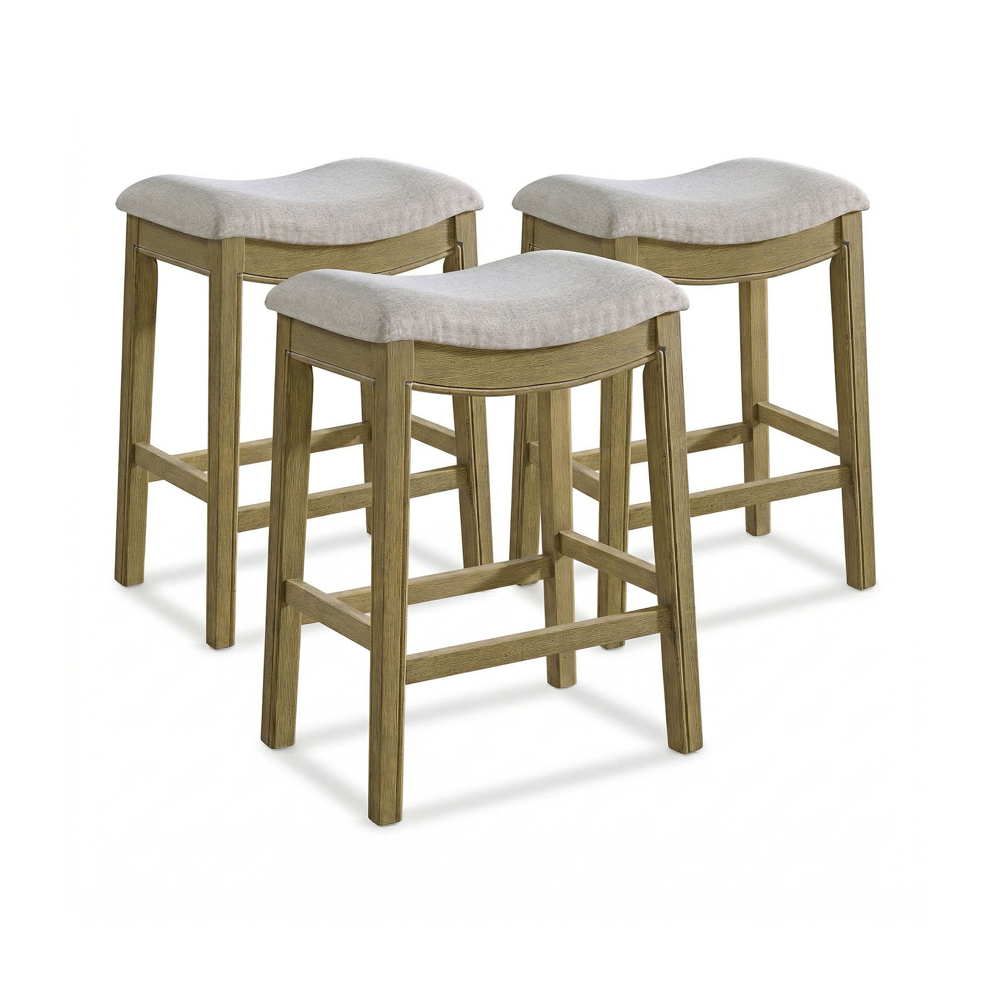 ROME + OAK Parker Backless Saddle Counter Stool, Natural, Cream Upholstery, 3 Pack - VMInnovations