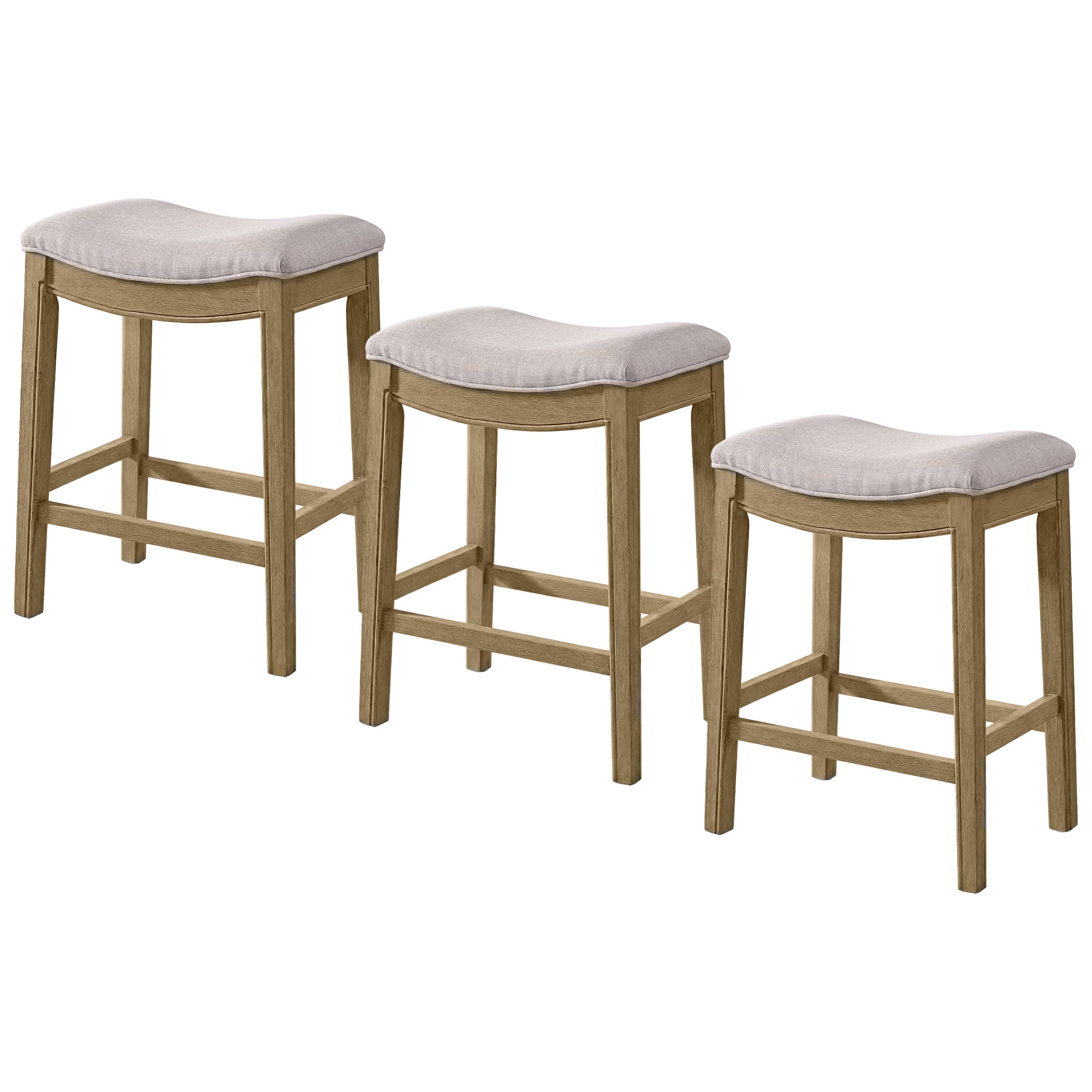 ROME + OAK Parker Backless Saddle Counter Stool, Natural, Cream Upholstery, 3 Pack