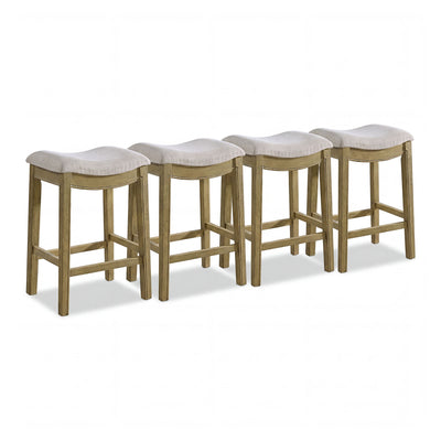 ROME + OAK Parker Backless Saddle Counter Stool, Natural, Cream Upholstery, 4 Pack