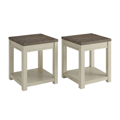 ROME + OAK Tate Farmhouse Wood End Table with Shelf, Brown and Cream, 2 Pack