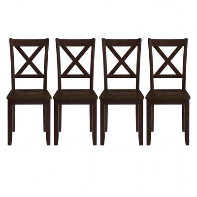 ROME + OAK X-Back Farmhouse Wooden Kitchen Dining Chair in Dark Brown, Set of 4
