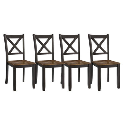 ROME + OAK X-Back Farmhouse Wooden Kitchen Dining Chair in Black/Brown, Set of 4