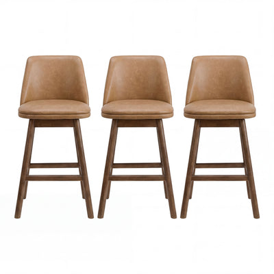 ROME + OAK Rowan 26" Swivel Counter Stool, Walnut Finish & Brown Leather, 3 Pack