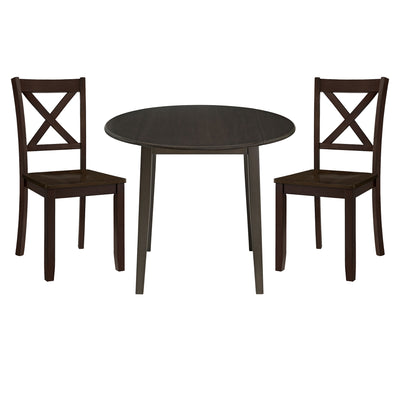 ROME + OAK Drop Leaf Table with Set of 2 X-Back Chairs, Wooden Dining Set, Brown