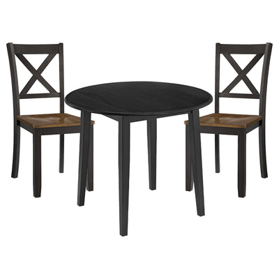 ROME + OAK Drop Leaf Table with Set of 2 X-Back Chairs, Wooden Dining Set, Black