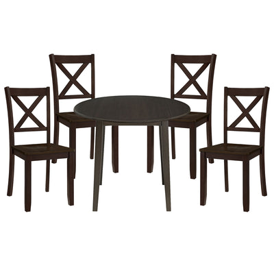 ROME + OAK Drop Leaf Table with Set of 4 X-Back Chairs, Wooden Dining Set, Brown
