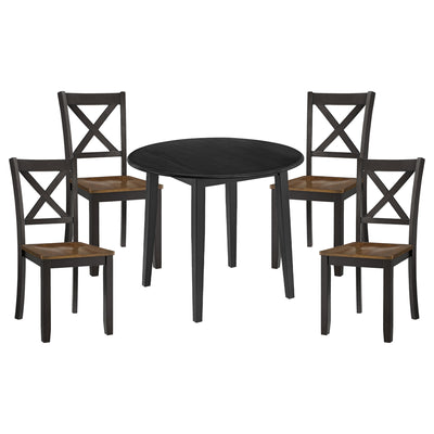 ROME + OAK Drop Leaf Table with Set of 4 X-Back Chairs, Wooden Dining Set, Black