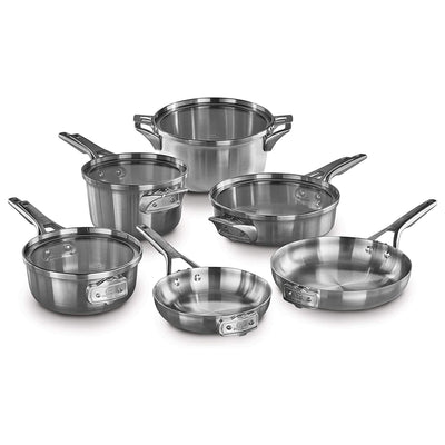 Calphalon Stainless Steel Pots and Pans Kitchen Cookware, 10 Piece Set, Silver (Open Box)