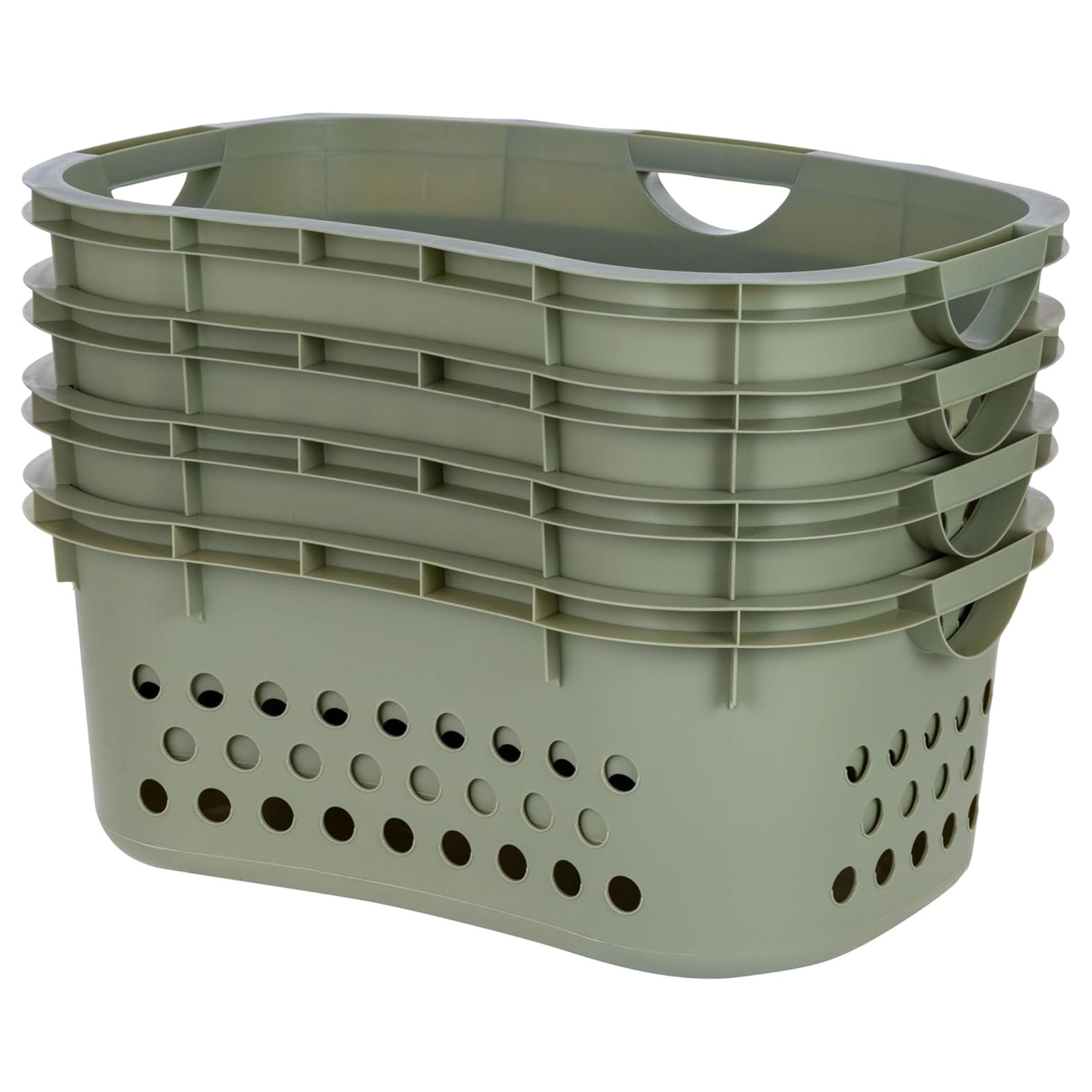 IRIS 4 Pack Comfort Carry Lightweight Laundry Basket w/ Ergonomic Curves, Green (Open Box)