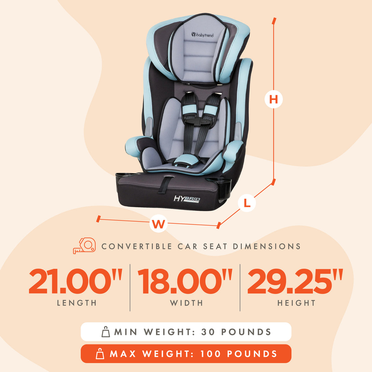 Baby Trend Hybrid 3-in-1 Booster Car Seat with 5-Point Safety Harness, Blue