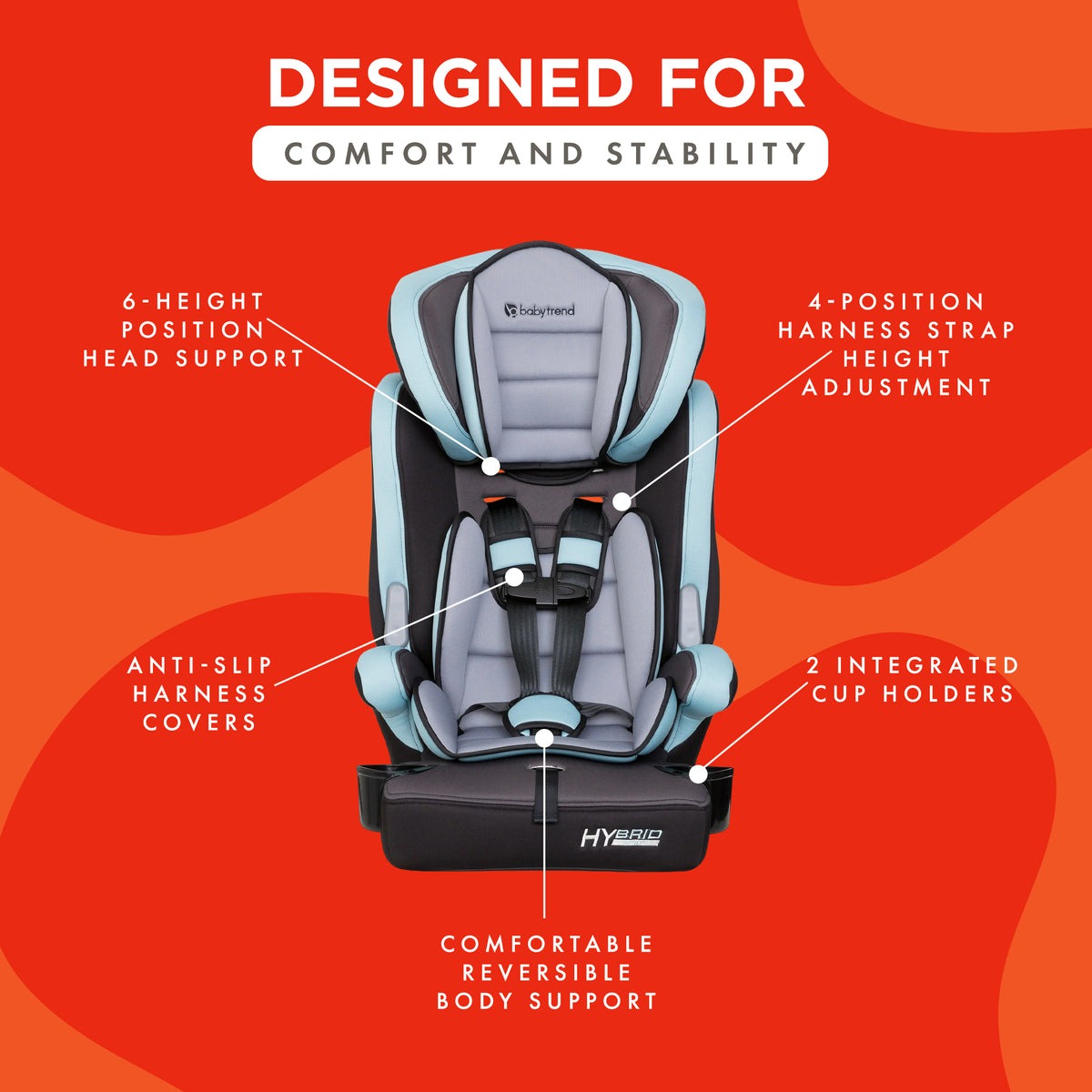 Baby Trend Hybrid 3-in-1 Booster Car Seat with 5-Point Safety Harness, Blue
