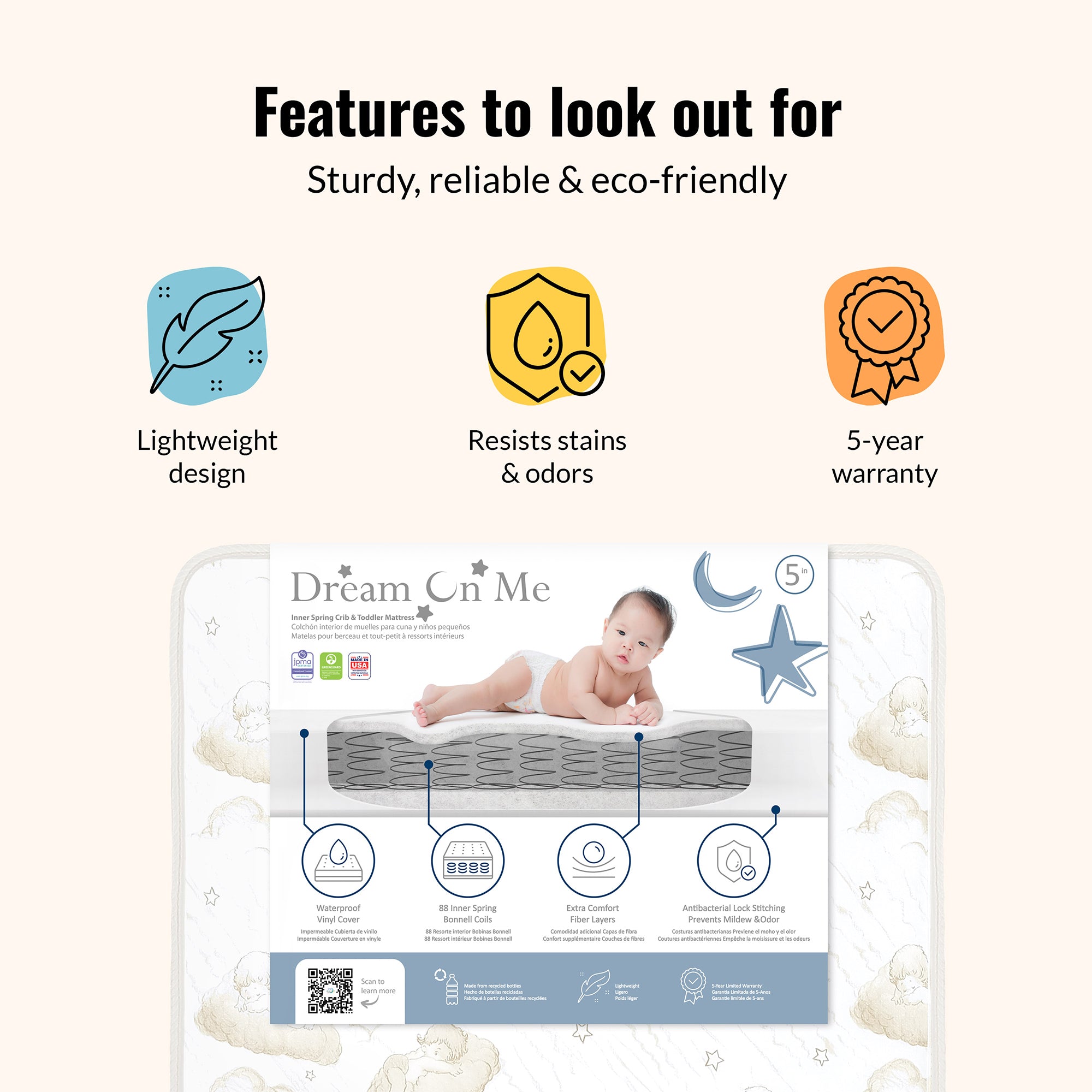 Dream on Me Twilight 5″ 88 Coil Innerspring Crib And Toddler Mattress