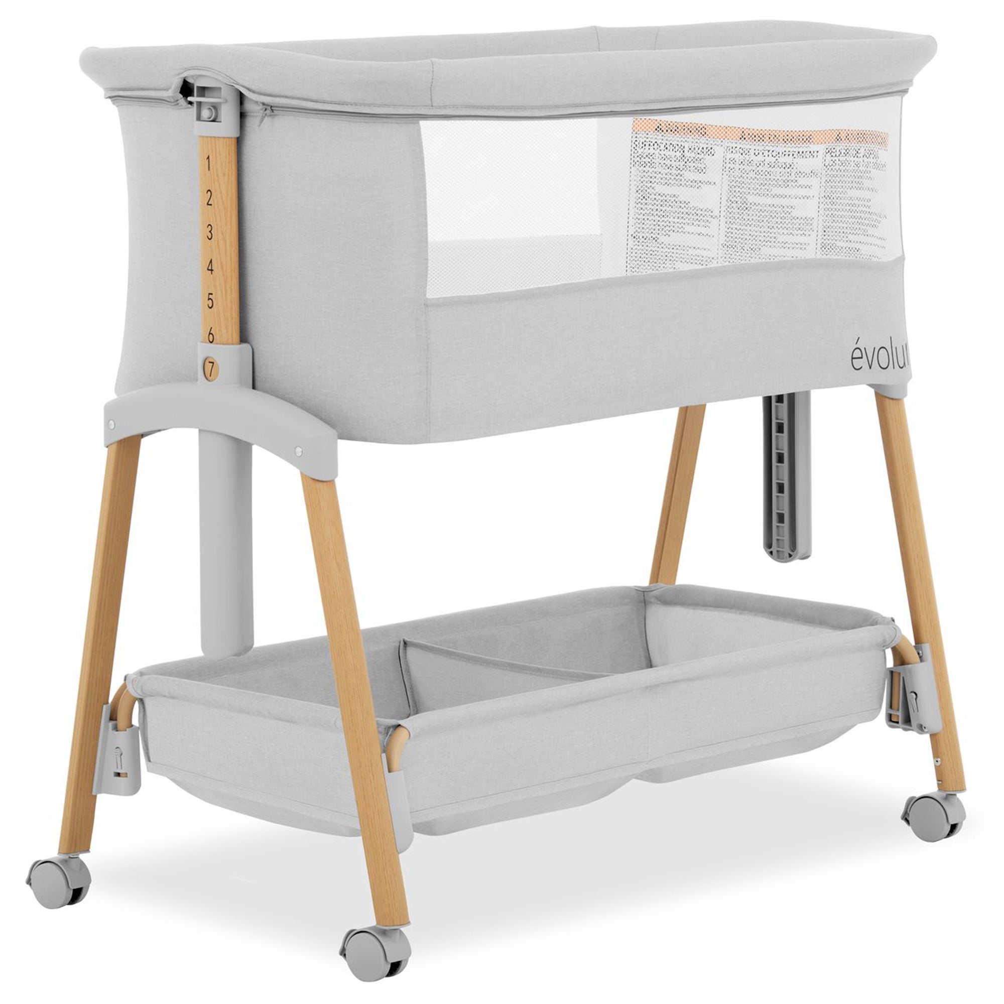 Evolur 33.5 Inch Lullaby Portable Bassinet with Wheels, Light Gray