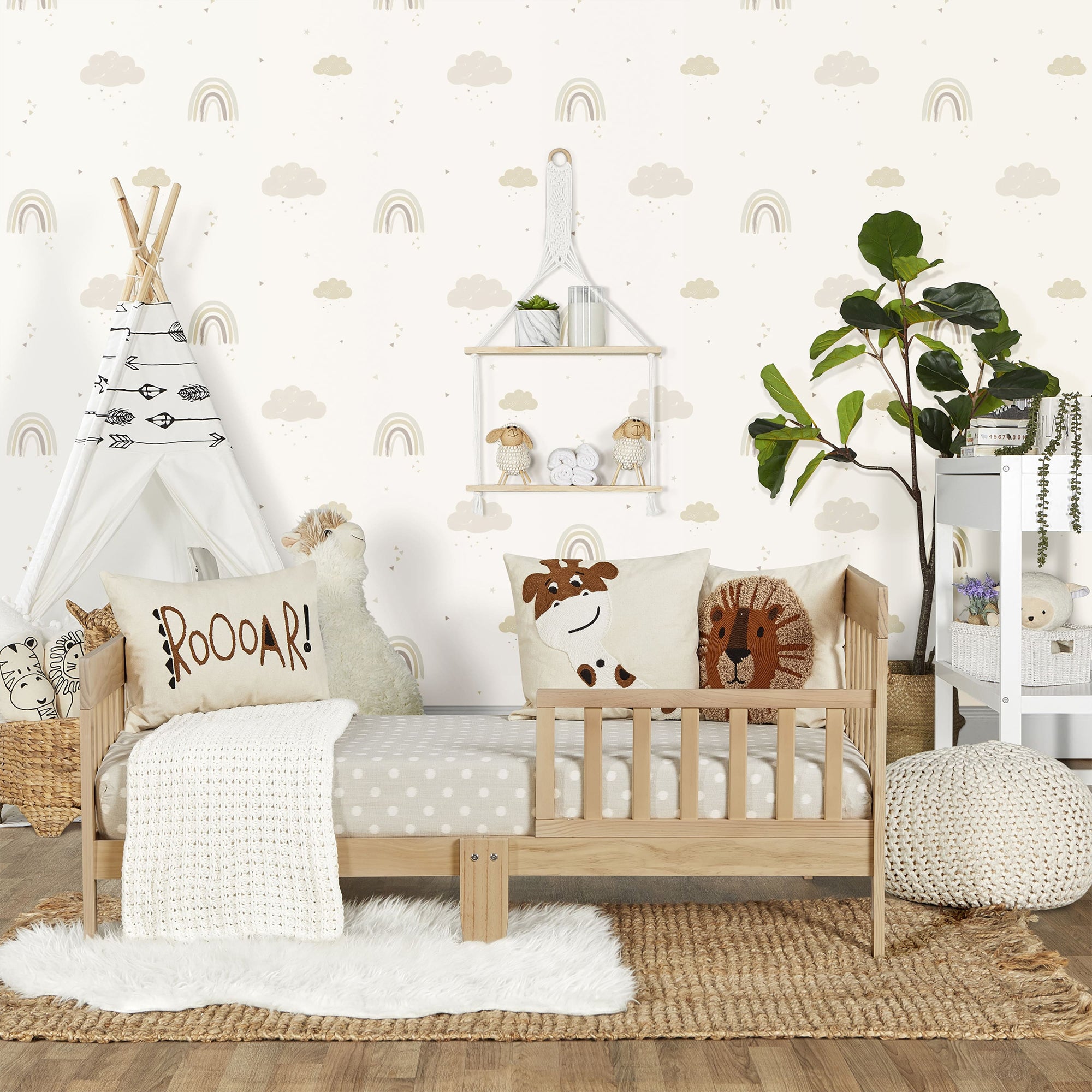 Dream on Me Finn Toddler Bed, Rustic Pinewood Frame, Vintage White Oak
