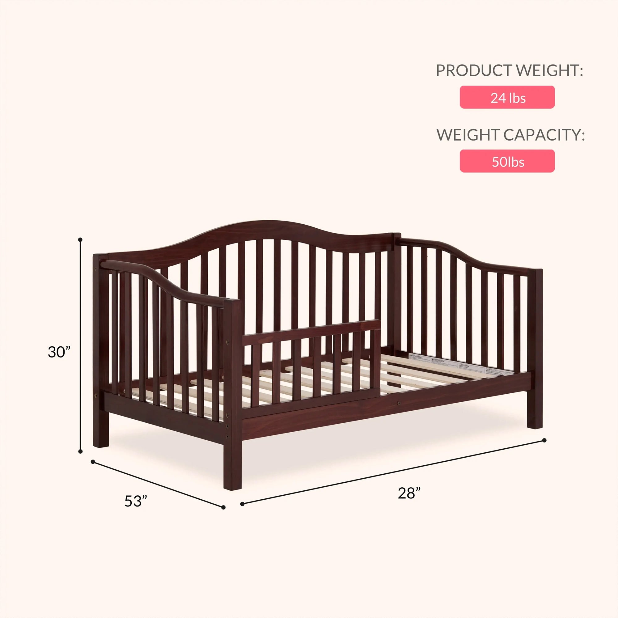 Dream on Me Austin Toddler Day Bed, New Zealand Pinewood, Espresso
