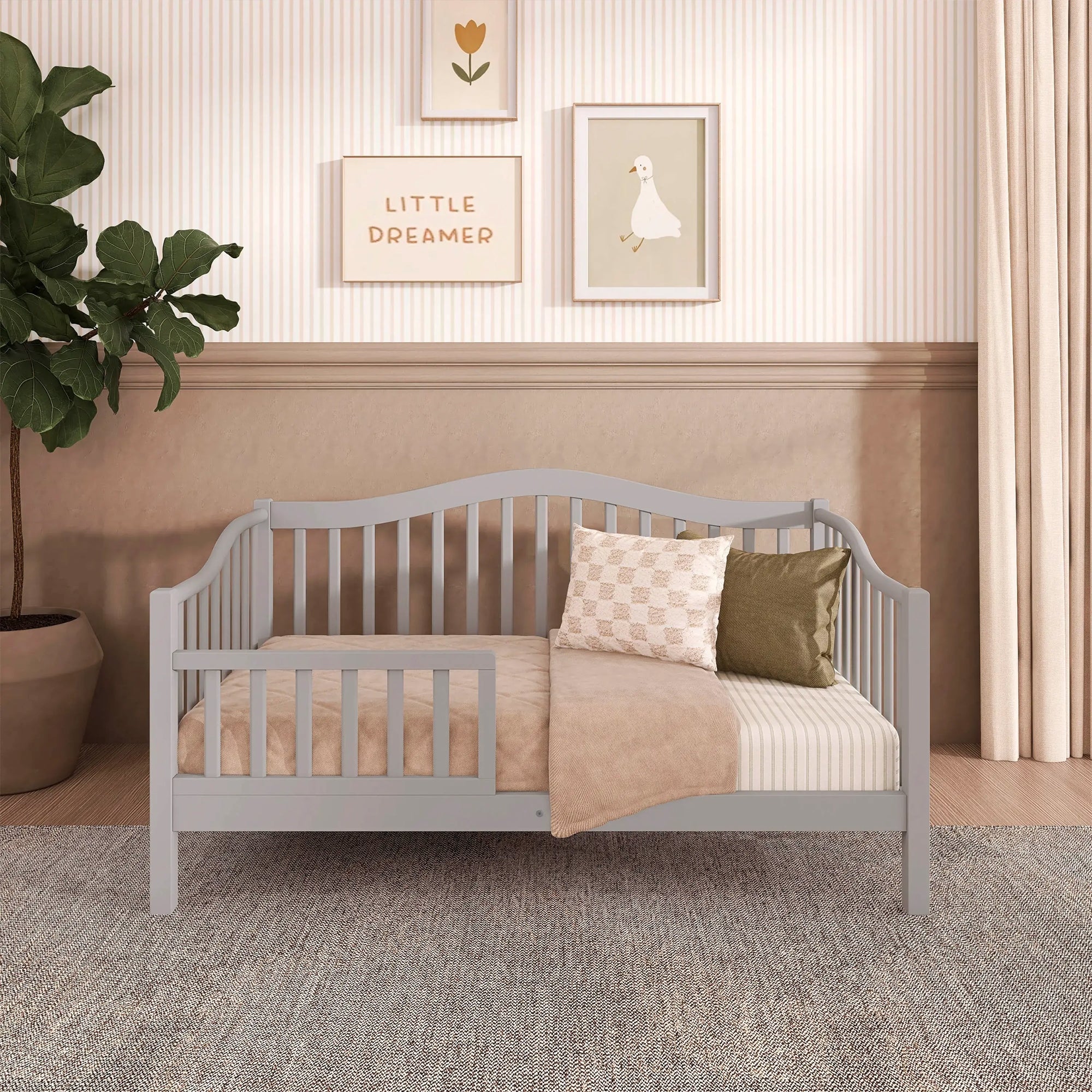 Dream on Me Austin Toddler Day Bed, Low-Profile Pinewood Frame, Pebble Grey