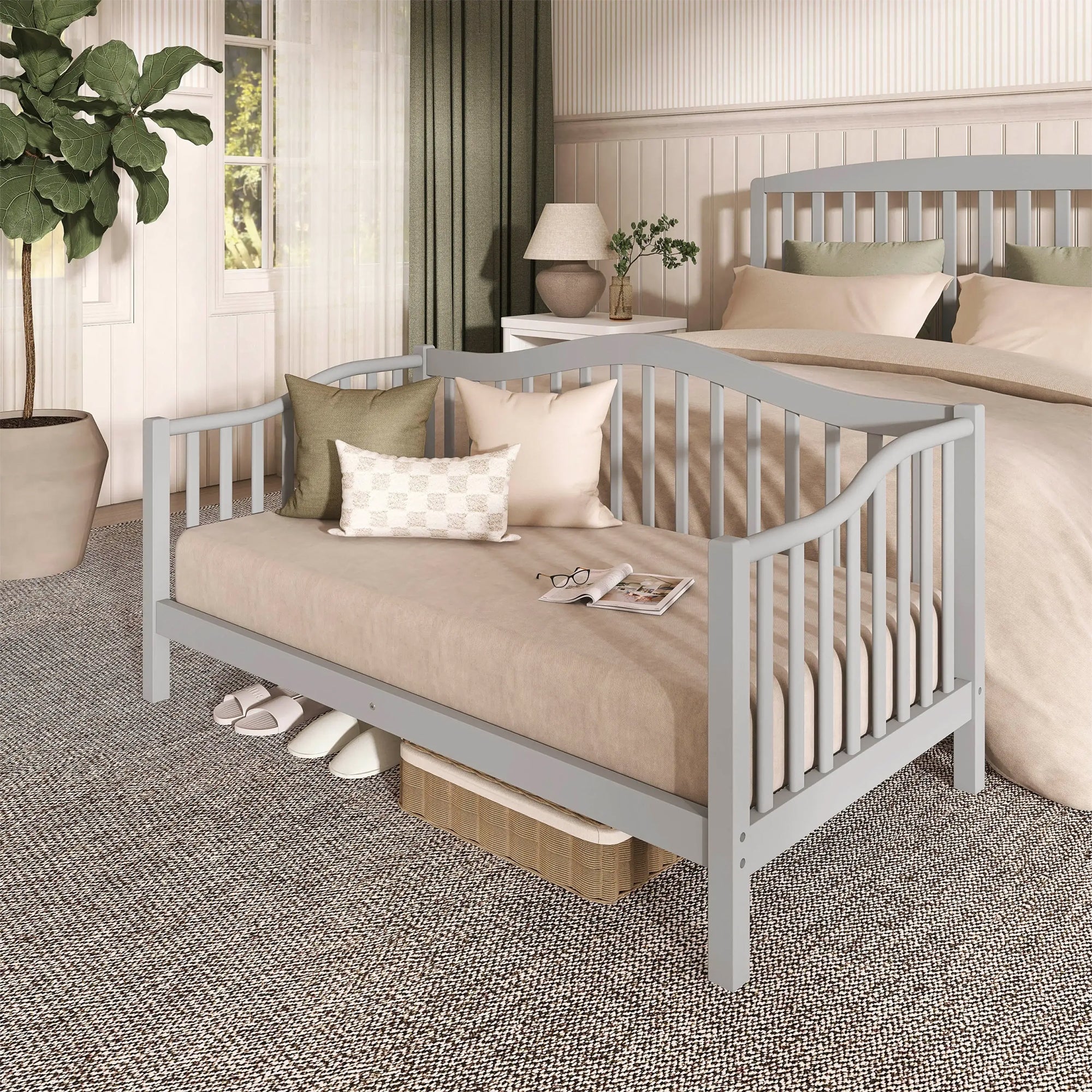 Dream on Me Austin Toddler Day Bed, Low-Profile Pinewood Frame, Pebble Grey