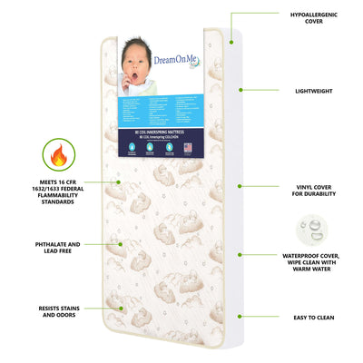 Dream on Me Holly 5 Inch Crib Mattress 52x28, Waterproof, White and Brown (Used)