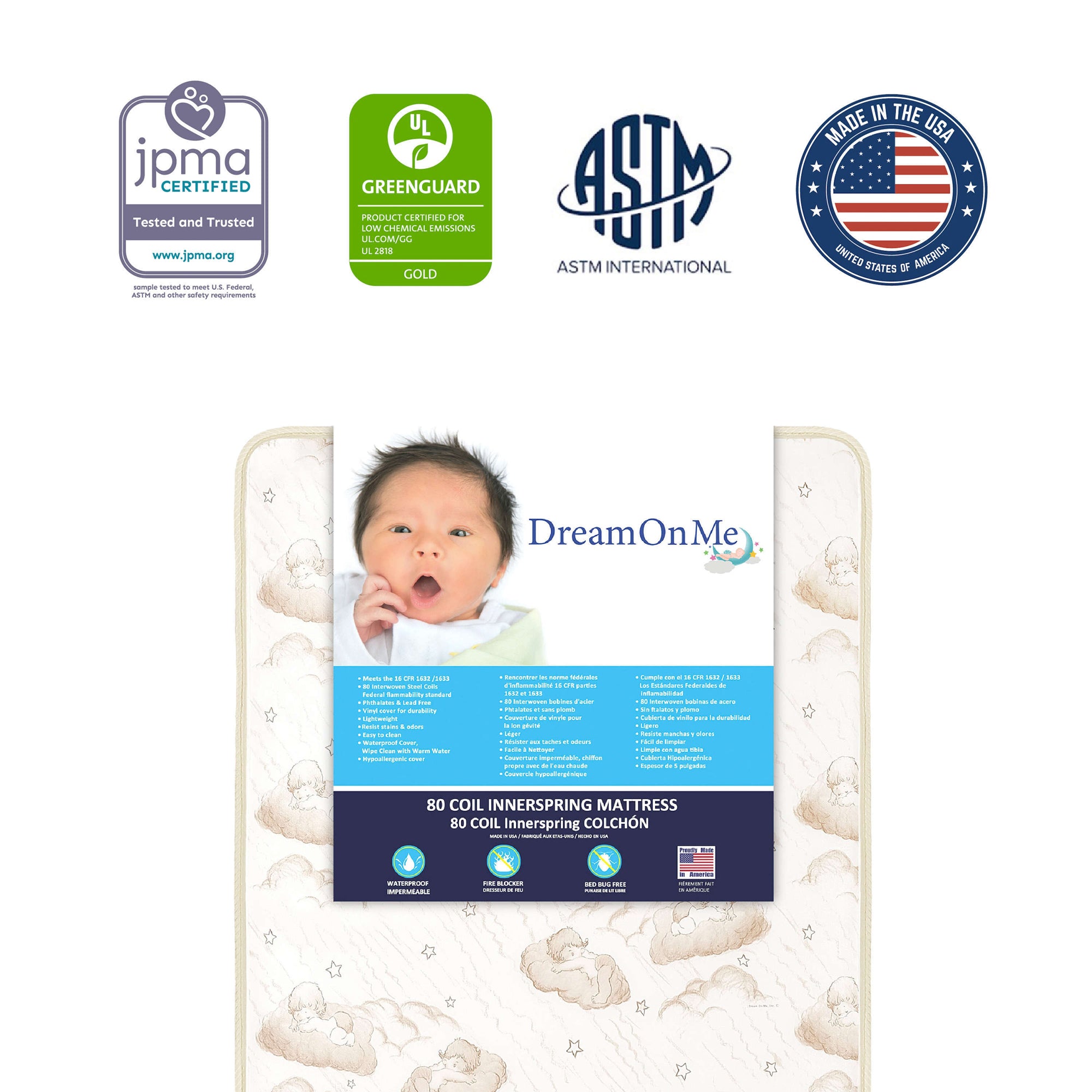 Dream on Me Holly 5 Inch Crib Mattress 52x28, Waterproof, White and Brown (Used)