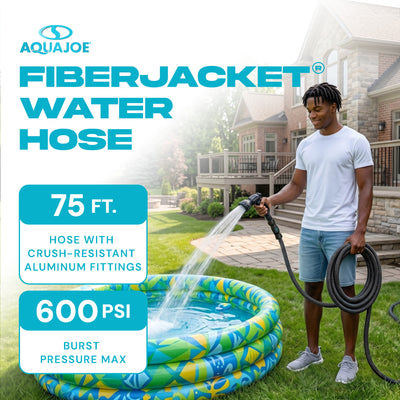 Aqua Joe FiberJacket Garden Hose, Kink-Resistant, 75' x 5/8" Diameter