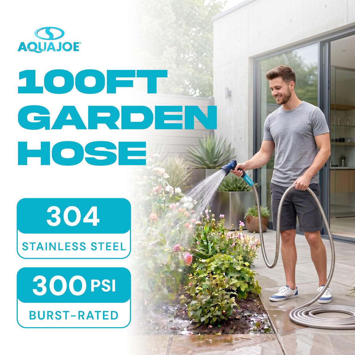 Aqua Joe 100 Ft Heavy Duty Stainless Steel Garden Hose, 1/2" Diameter, AJSGH100 - VMInnovations