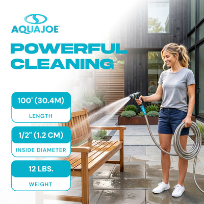 Aqua Joe 100 Ft Heavy Duty Stainless Steel Garden Hose, 1/2" Diameter, AJSGH100 - VMInnovations