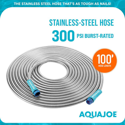 Aqua Joe 100 Ft Heavy Duty Stainless Steel Garden Hose, 1/2" Diameter (Open Box)