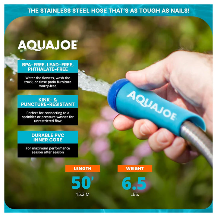 Aqua Joe 50 Ft Heavy Duty Stainless Steel Garden Hose, 1/2" Diameter, AJSGH50 - VMInnovations