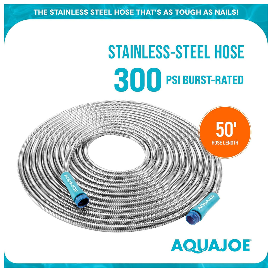 Aqua Joe 50 Ft Heavy Duty Stainless Steel Garden Hose, 1/2" Diameter, AJSGH50 - VMInnovations