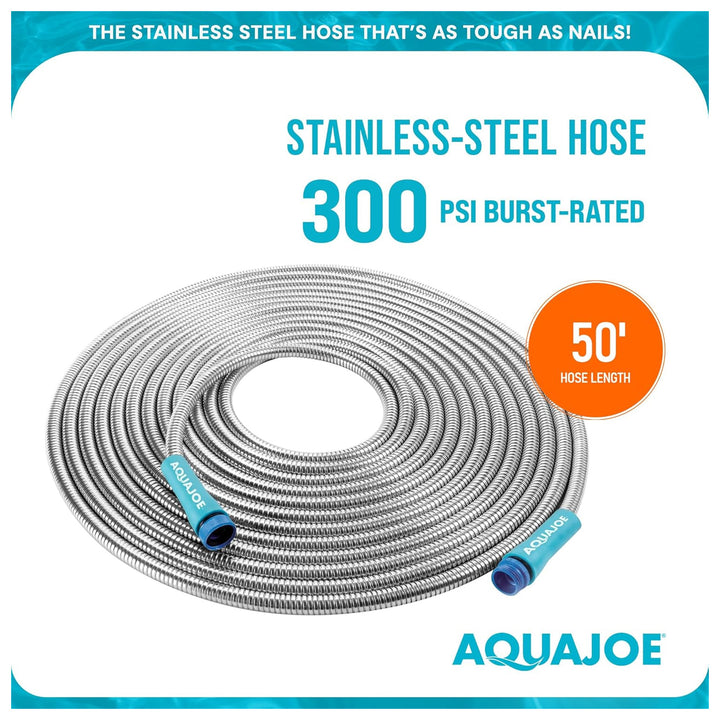Aqua Joe 50 Ft Heavy Duty Stainless Steel Garden Hose, 1/2" Diameter, AJSGH50 - VMInnovations