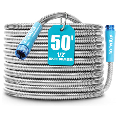 Aqua Joe 50 Ft Heavy Duty Stainless Steel Garden Hose, 1/2" Diameter, (Open Box)
