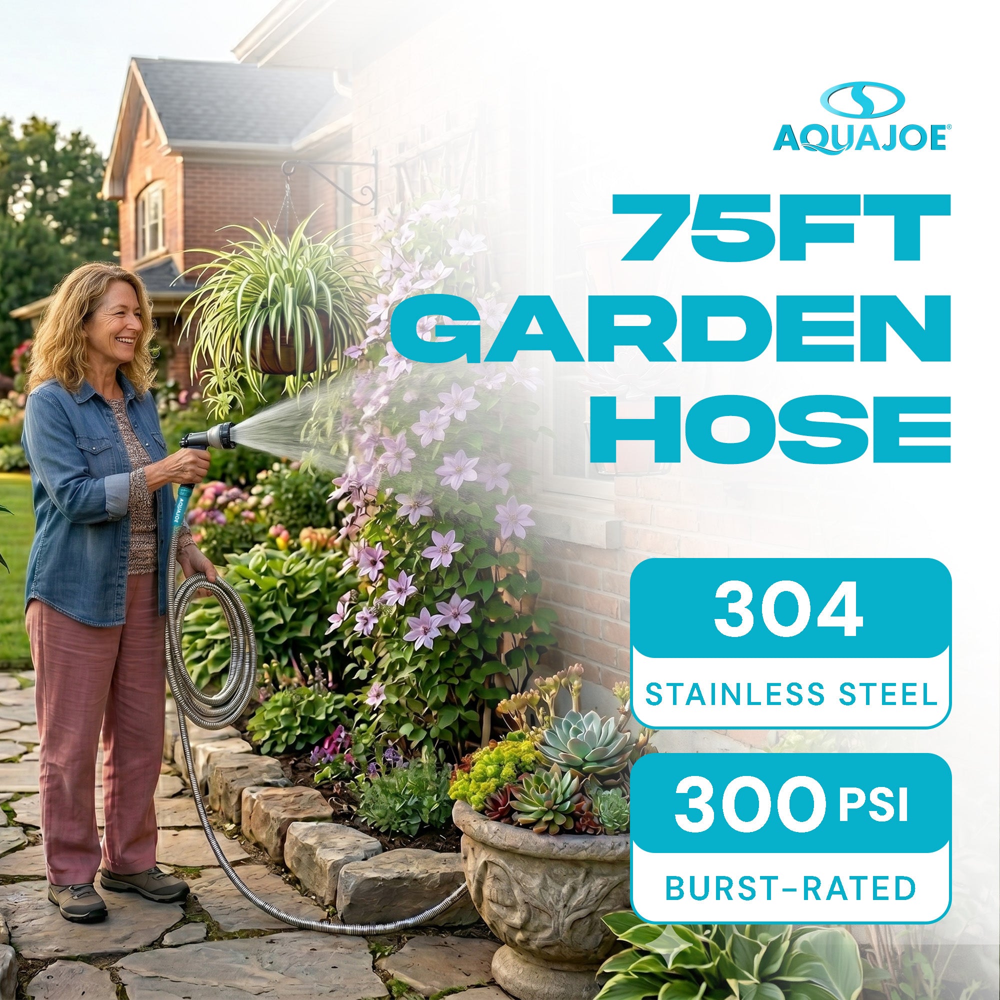 Aqua Joe 75 Ft Heavy Duty Stainless Steel Garden Hose, 1/2" Diameter, AJSGH75 - VMInnovations